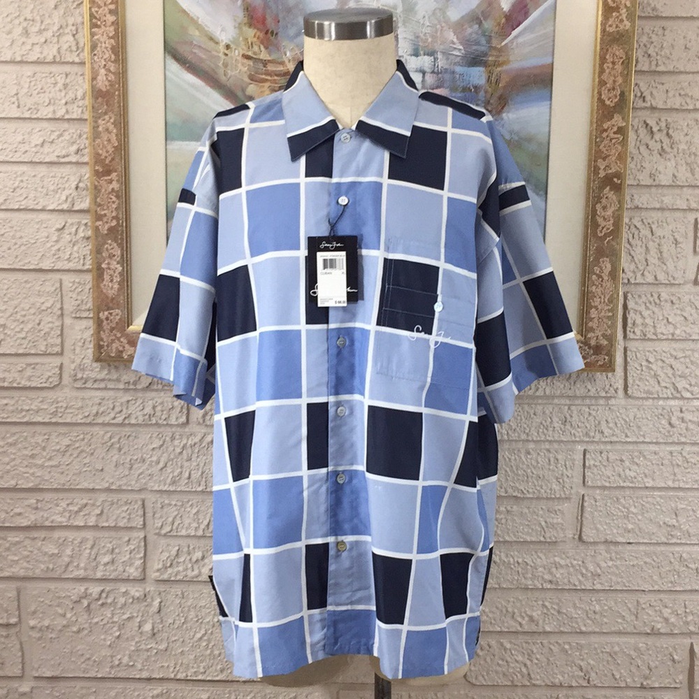 Sean John Striped Button Down Short Sleeve Shirt